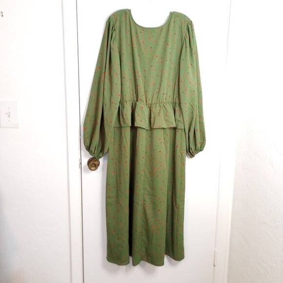 Eloquii Elements Green Print Peplum Waist Midi Dress - Picture 6 of 10